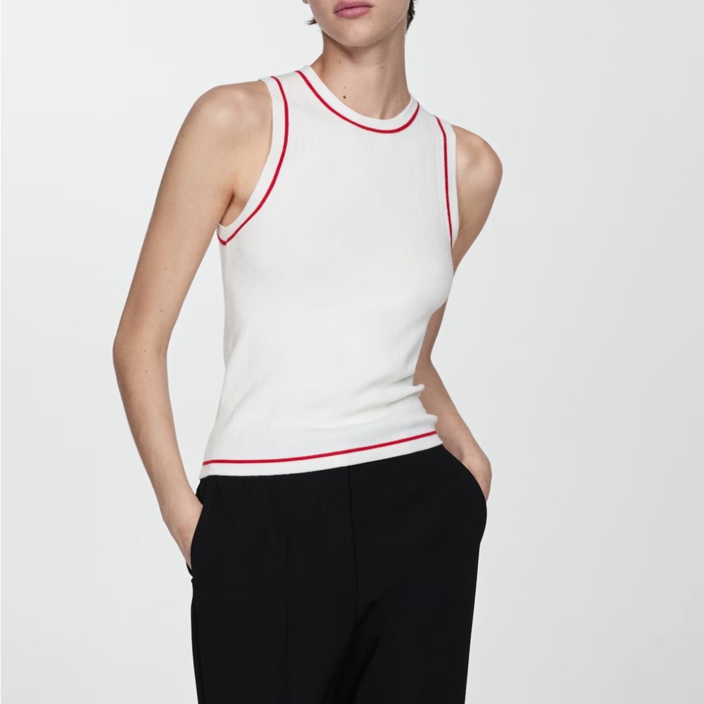 Mango White Tank Top with Red Accents